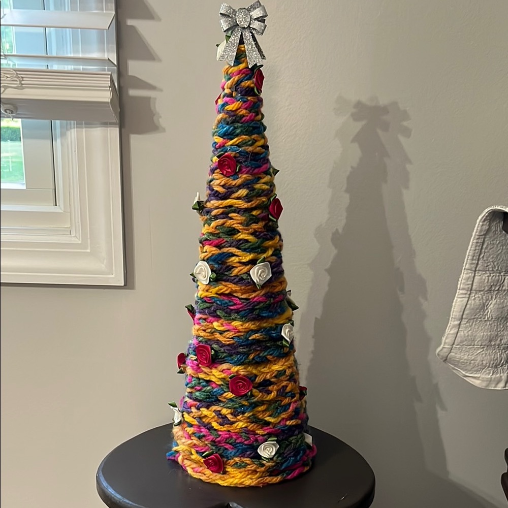 Colorful Holiday Cone Tree with Bow